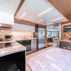 Galley of VOYAGER, a 90 foot Ocean Alexander yacht for charter in the Pacific Northwest.