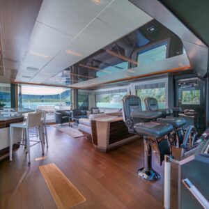 Bridge deck of VOYAGER, a 90 foot Ocean Alexander yacht for charter in the Pacific Northwest.