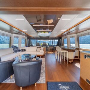 Bridge deck of VOYAGER, a 90 foot Ocean Alexander yacht for charter in the Pacific Northwest.