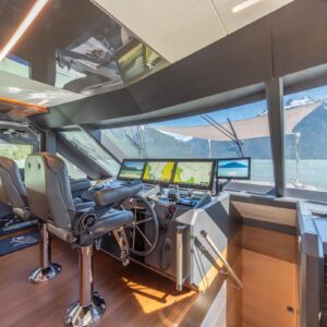 Bridge deck of VOYAGER, a 90 foot Ocean Alexander yacht for charter in the Pacific Northwest.