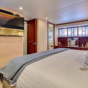 Master stateroom of CHECKED OUT, a 65' Pacific Mariner yacht for charter in the Pacific Northwest.