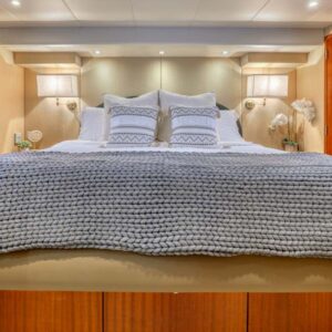 Master stateroom of CHECKED OUT, a 65' Pacific Mariner yacht for charter in the Pacific Northwest.