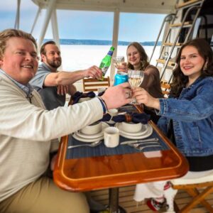 Aft deck of CHECKED OUT, a 65' Pacific Mariner yacht for charter in the Pacific Northwest.