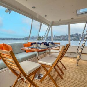 Aft deck of CHECKED OUT, a 65' Pacific Mariner yacht for charter in the Pacific Northwest.