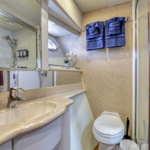 Guest stateroom ensuite of CHECKED OUT, a 65' Pacific Mariner yacht for charter in the Pacific Northwest.