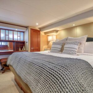 Master stateroom of CHECKED OUT, a 65' Pacific Mariner yacht for charter in the Pacific Northwest.