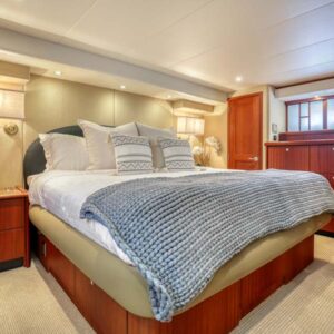 Master stateroom of CHECKED OUT, a 65' Pacific Mariner yacht for charter in the Pacific Northwest.