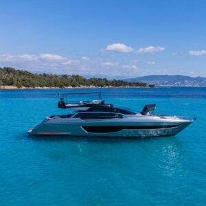Profile of SAMIRA, a 76-foot Riva yacht for charter in the Mediterranean.