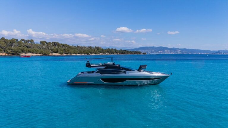 Profile of SAMIRA, a 76-foot Riva yacht for charter in the Mediterranean.
