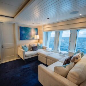 Master stateroom of JUBILEE, a 151 foot Pendennis yacht for charter in the Mediterranean.