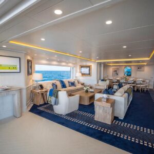 Main salon of JUBILEE, a 151 foot Pendennis yacht for charter in the Mediterranean.