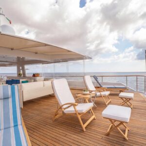 Sundeck of JUBILEE, a 151 foot Pendennis yacht for charter in the Mediterranean.