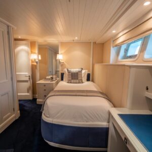 Guest ensuite of JUBILEE, a 151 foot Pendennis yacht for charter in the Mediterranean.