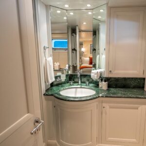 Guest ensuite of JUBILEE, a 151 foot Pendennis yacht for charter in the Mediterranean.