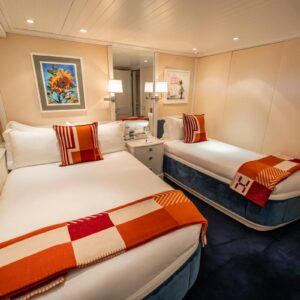 Guest stateroom of JUBILEE, a 151 foot Pendennis yacht for charter in the Mediterranean.