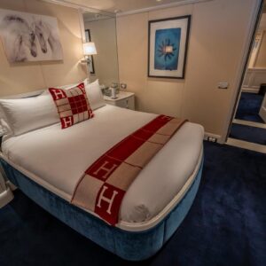 Guest stateroom of JUBILEE, a 151 foot Pendennis yacht for charter in the Mediterranean.