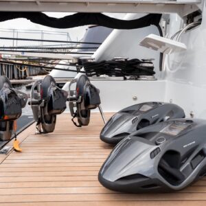 Toys aboard JUBILEE, a 151 foot Pendennis yacht for charter in the Mediterranean.