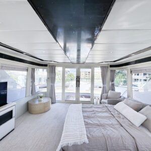Guest stateroom of PRIVILEGE, a 112 foot Custom Line yacht for charter in the Caribbean.