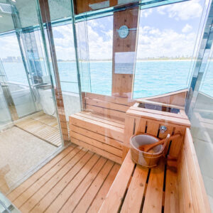 Sauna aboard PRIVILEGE, a 112 foot Custom Line yacht for charter in the Caribbean.
