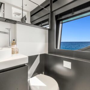 Guest ensuite of SAMIRA, a 76-foot Riva yacht for charter in the Mediterranean.