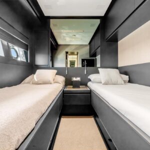 Guest stateroom of SAMIRA, a 76-foot Riva yacht for charter in the Mediterranean.