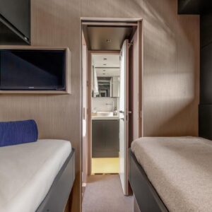 Guest stateroom of SAMIRA, a 76-foot Riva yacht for charter in the Mediterranean.