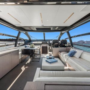 Main salon of SAMIRA, a 76-foot Riva yacht for charter in the Mediterranean.