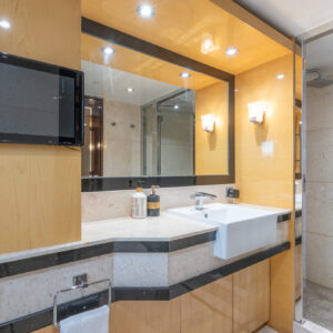 Guest ensuite of PRIVILEGE, a 112 foot Custom Line yacht for charter in the Caribbean.
