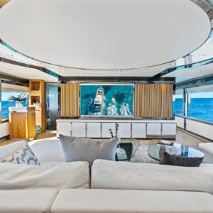 Main salon of PRIVILEGE, a 112 foot Custom Line yacht for charter in the Caribbean.