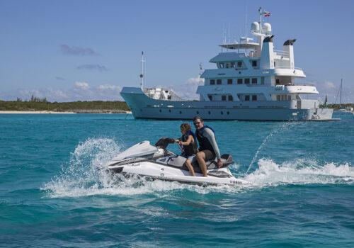Marcato, 140' expedition yacht in Highborne Cay, the Exumas, Bahamas