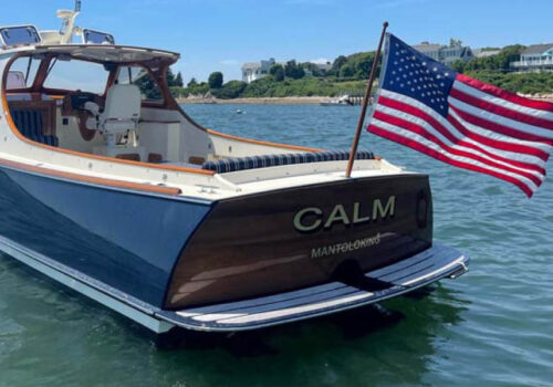 Aft profile of CALM, a 36 foot Hinckley.