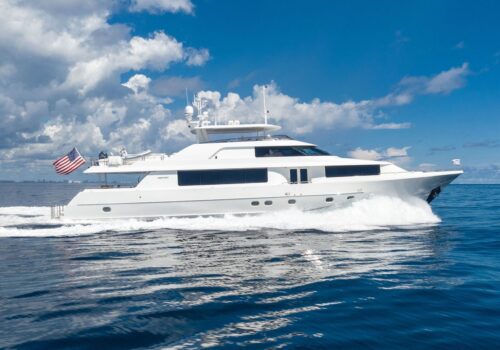 Profile of JEANNIETINI, 112 foot Westport yacht for sale.