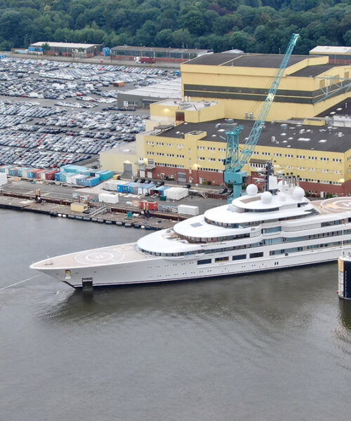 Lurssen Yacht SCHEHERAZADE Leaving Lurssen