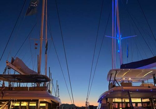 Sunset backdrop at the EMMYS Charter Yacht Show.