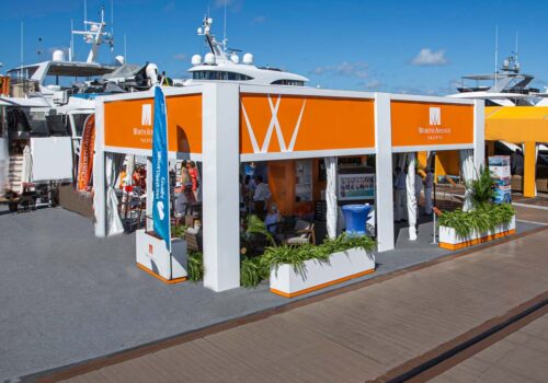 Worth Avenue Yachts' main display at FLIBS 2023